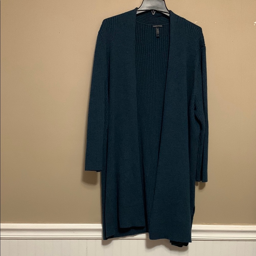 Eileen Fisher Dark Teal Open-Front Long Cardigan